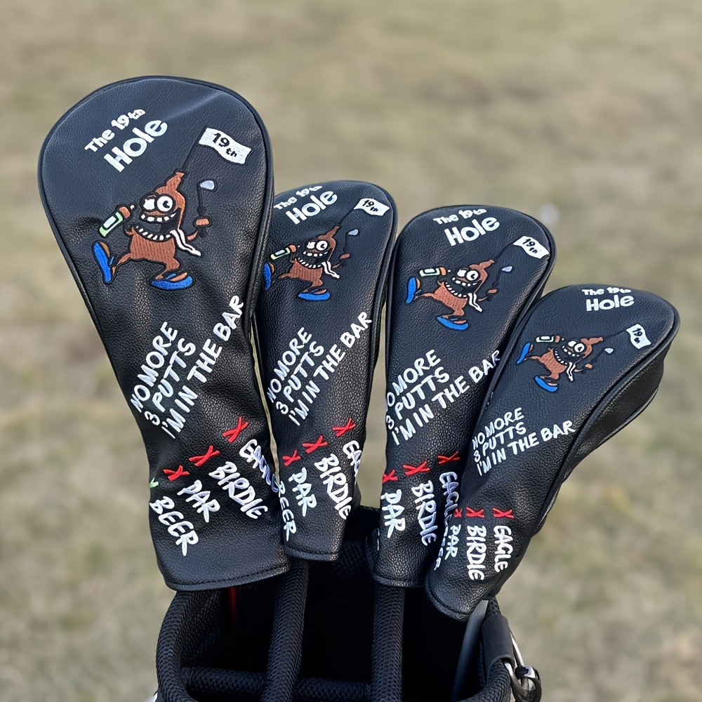 Golf Driver - 1個/4個セット 漫画風海賊柄ゴルフヘッドカバー、PU素材とソフトライナー付き、防塵・耐久性あり、ドライバー、フェアウェイウッド、ハイブリッドに適合