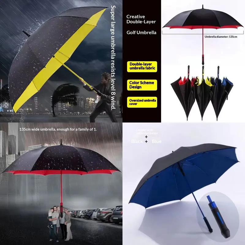 大型耐風ゴルフ傘 二重構造自動開閉式ロングハンドルビジネスス - Golf Umbrella Large のレビューと価格